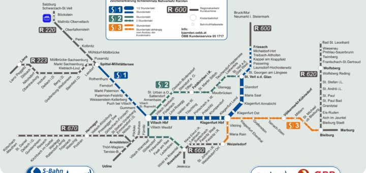 Netzplan S-Bahn Kärnten mit Regionallinien A2
